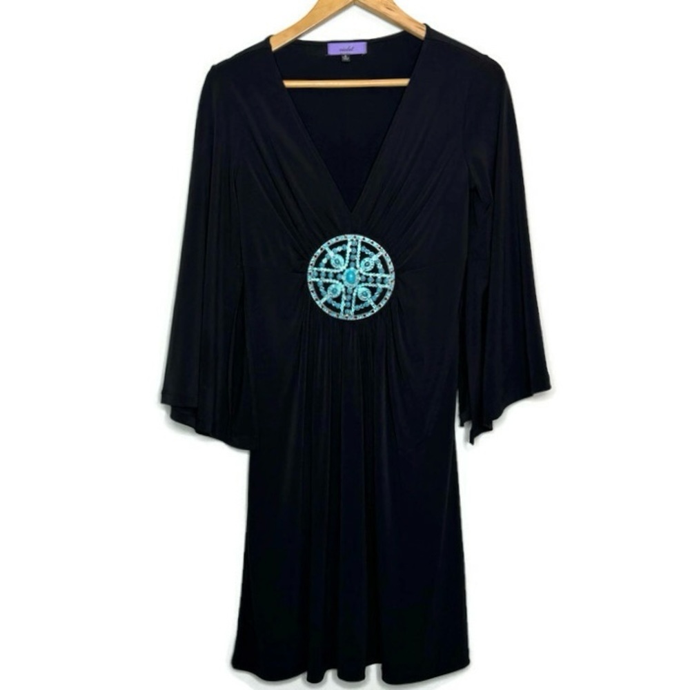 Violet Women’s Black Dress With Turquoise Medallion Size Small